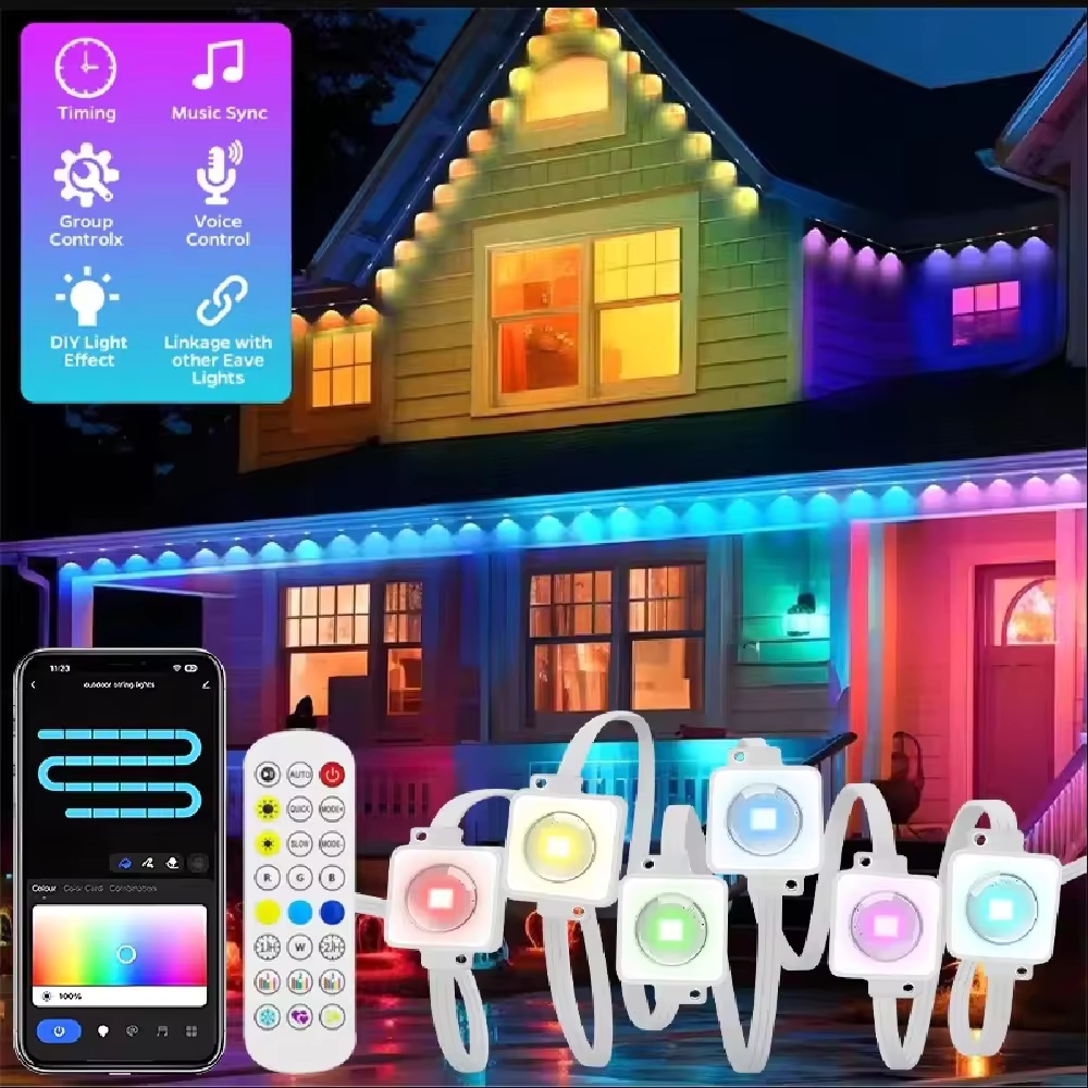 Smart Garden Diy - 15M/30M/45M/60M/90M RGBIC Smart Dachrinnenbeleuchtung mit APP/Fernbedienung
