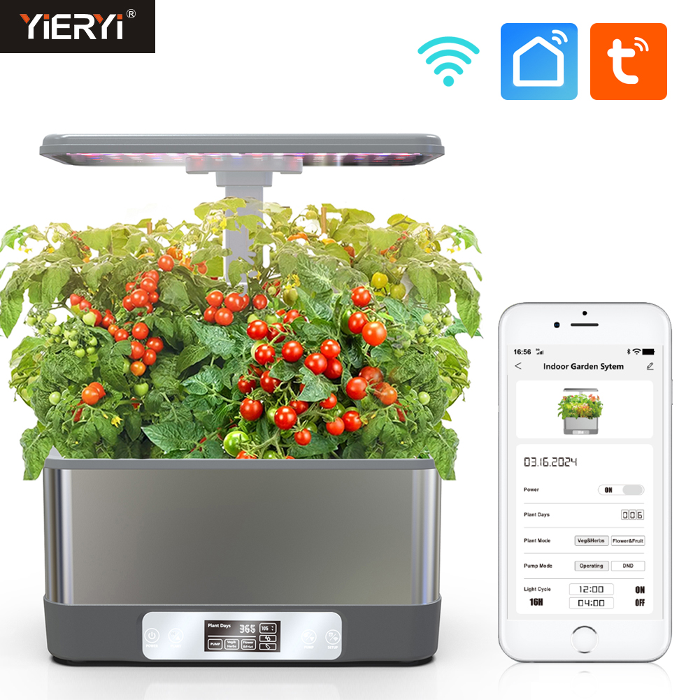 Smart Pod Garden - Intelligentes WiFi-Hydrokultur-Anbausystem mit 8 Schoten, LED-Wachstumslicht,